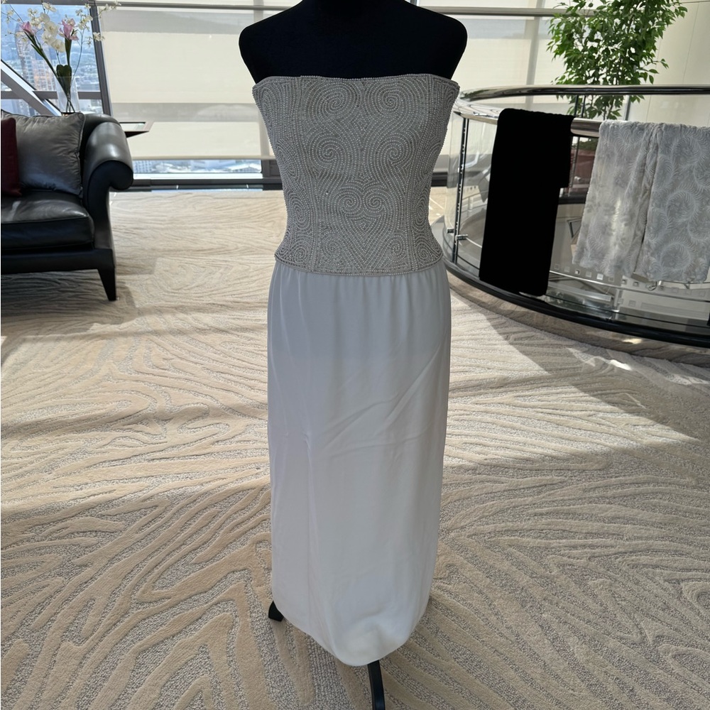 Vintage Handmade Strapless Cream Hand Beaded and pearled corset top and skirt - Picture 3 of 12
